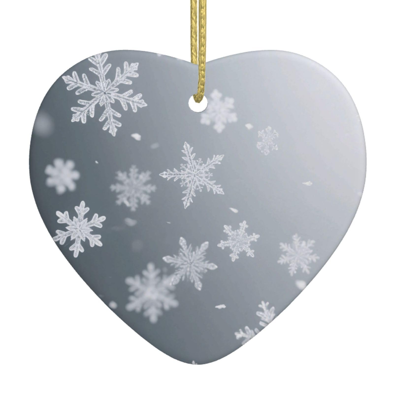 Snowflakes Christmas Ornament 2025 Heart Ceramic Hanging Ornaments for Home Decor Christmas Decorations with Gold Rope Double-Sided Xmas Tree Ceramic Hanging for Holiday Party