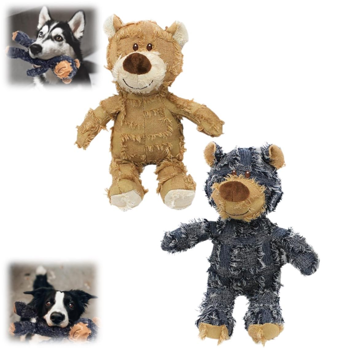 EHOTER 2023 New Indestructible Robust Bear Dog Toy Durable Squeaky Dog Toys for Heavy Chewers Dog Companion for Heavy Chewers Unbreakable Stuffed Plush Dog Toys for Aggressive Chewers (Brown+Navy)