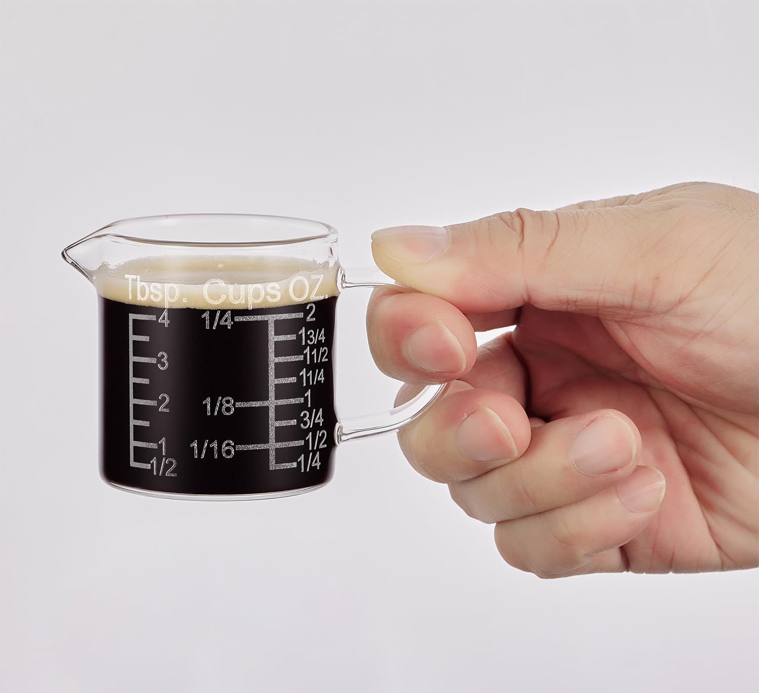 Ackers Etching Scale Measuring Glass -[Insulated handle | V-Shaped Spout]-Made of High Borosilicate Glass Measuring for Kitchen or Restaurant, Easy to