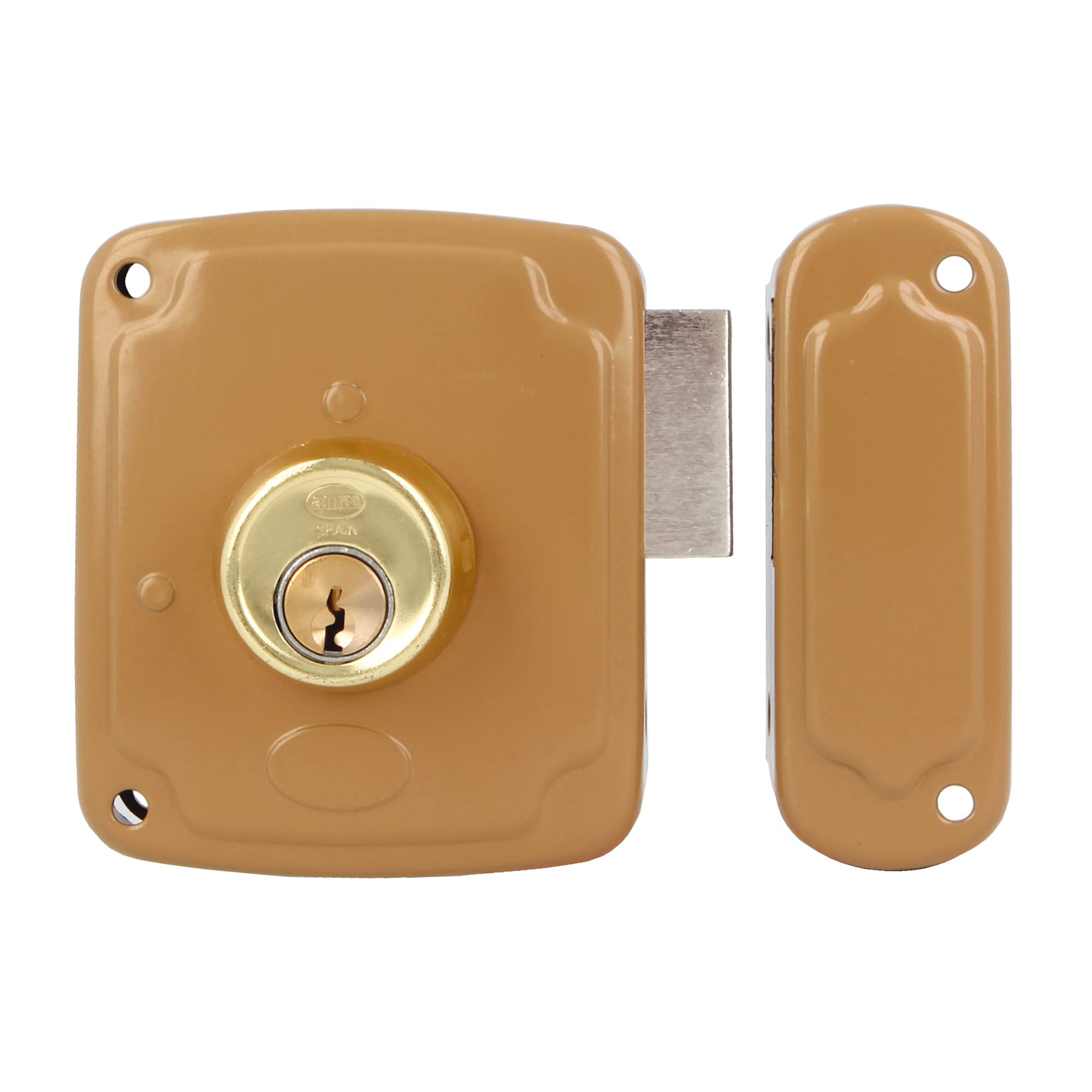 Amig Gold - Right-Hand Surge Lock With Lever And Tongue For Wooden Doors Model 72Pu | 80 X 95 Mm | Bolt With Round Cylinder | Steel