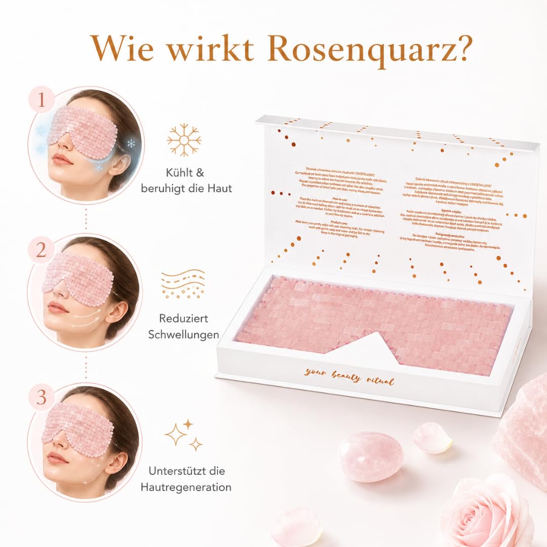 CRYSTALLOVE Rosenquarz Gesichts- und Körpermaske – Kühlende Augenmaske gegen Schwellungen & Augenringe – Anti-Aging Beauty Tool für strahlende Haut & Entspannung – Für Damen & Herren