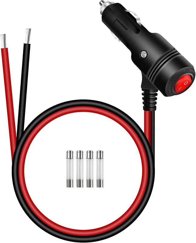 Adaptador de tomada de isqueiro automotivo RIIEYOCA 12 V/24 V com interruptor e cabo 16 AWG – 0,6 m