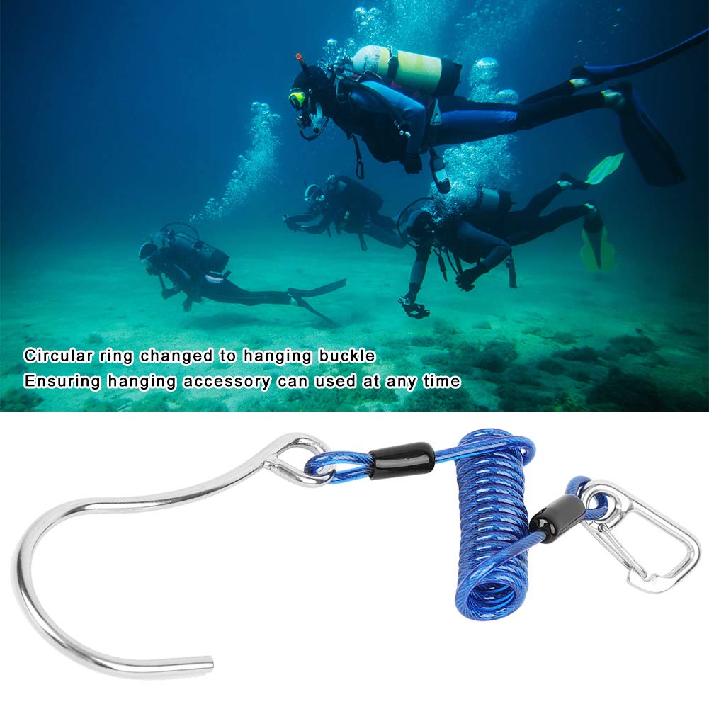 cardyven 1.3Meter Drift Diving Hook, Scuba Diving Reef Hook Spring Anti Loss Rope with Quick Release Buckle for Coral Reef Protection, Scuba Diving Snorkeling Accessories (Blue)