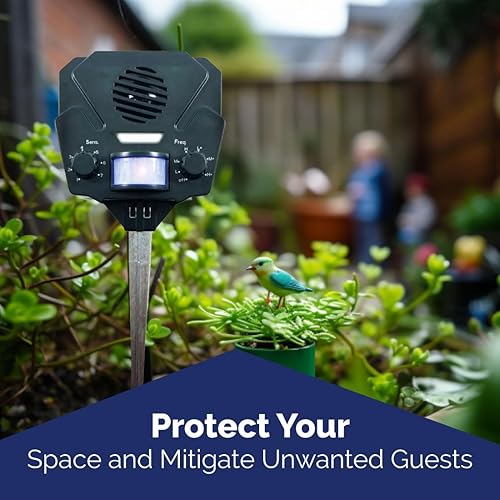 Miniatura 3 de Bird-X El repelente electrónico solar de animales para patio mantiene las plagas no deseadas fuera de tu patio con ondas sonoras ultrasónicas