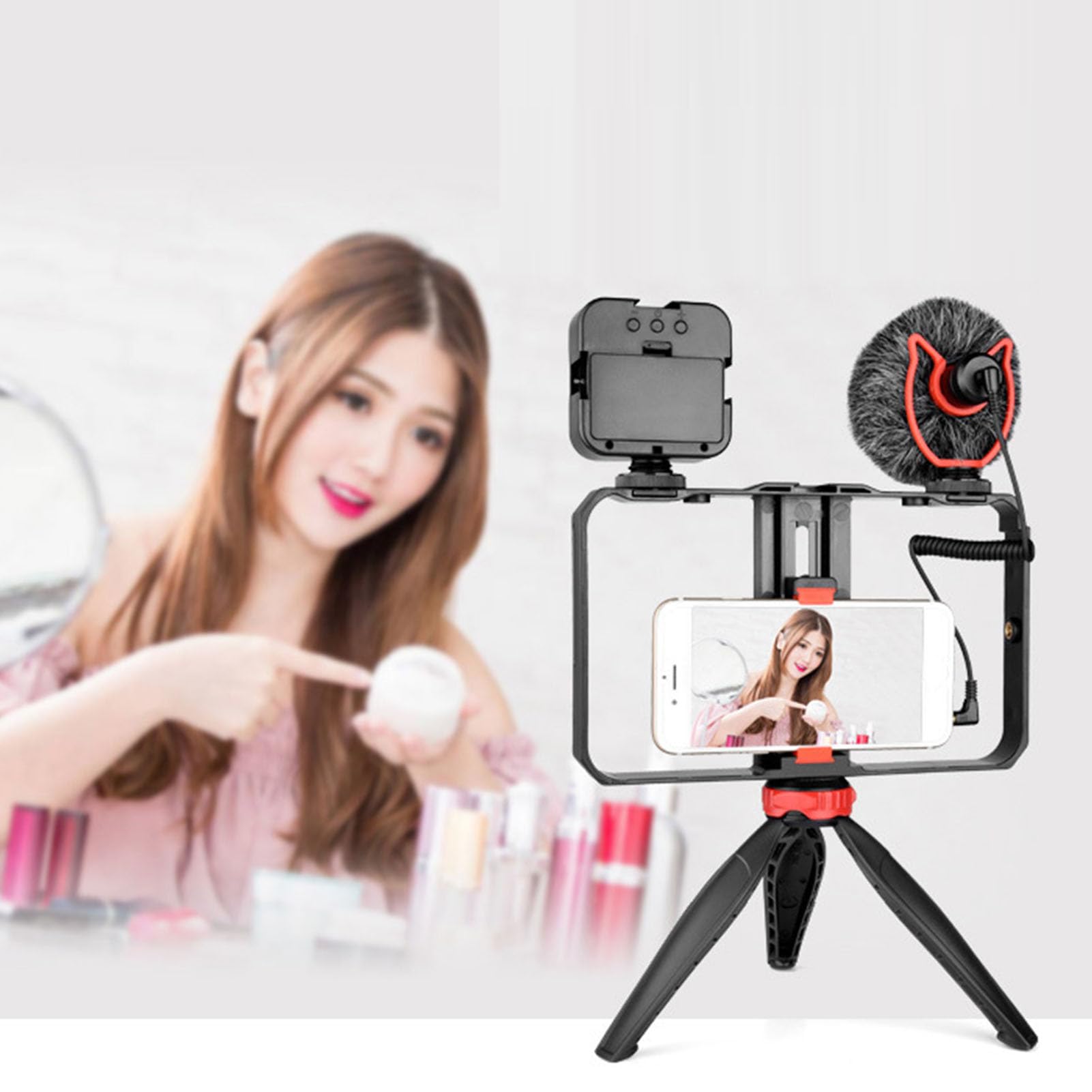Kit Attrezzatura Video per Telefono, Kit Video Tutto incon Microfono con Copertura Antivento Fill Light, Kit per Vlogging per Attrezzatura Telefonica per Registrazione Dal Vivo,