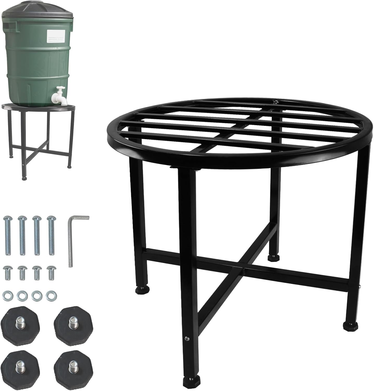 Rain Barrel Stand, Heavy Duty Rain Water Collection Base, Rain Barrel Stand for 45/50/55 Gallon Plastic Outdoor Rain Barrel, Loading 1200lbs for Out Garden, Irrigation, Carbon Steel, Black