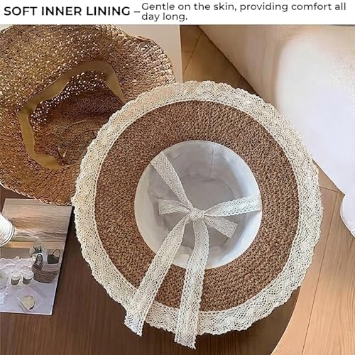 Image of Kraptick Headwear Hats - Lightweight Crocheted Straw Hat for Women, Foldable Summer Beach Hat with UV Protection & Stylish Travel Cap with Wide Brim