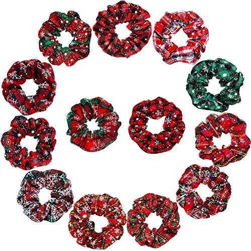 13 Pieces Christmas Hair Scrunchies Soft Elastic Hair Bands Plaid Hair Scrunchy Ties Holiday Ponytail Holders for Women Girls Hair Accessories