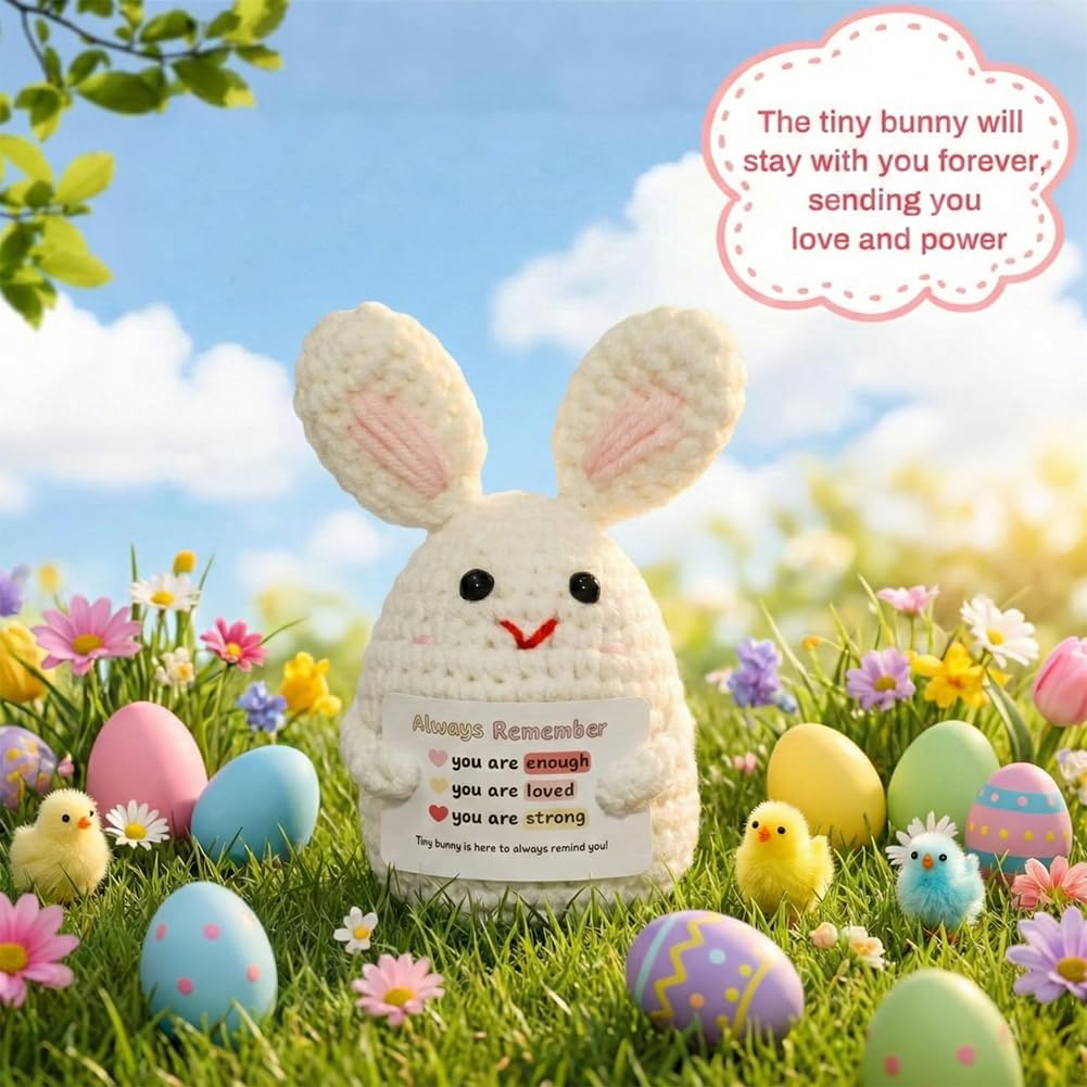 Easter Gifts for Women Teen Girls, Easter Basket Stuffers for Adults, Self Care Gift Basket with Handmade Crochet Bunny Affirmation Card, 16oz Glass Iced Coffee Cup, Scented Candle Spa Set - Image 2