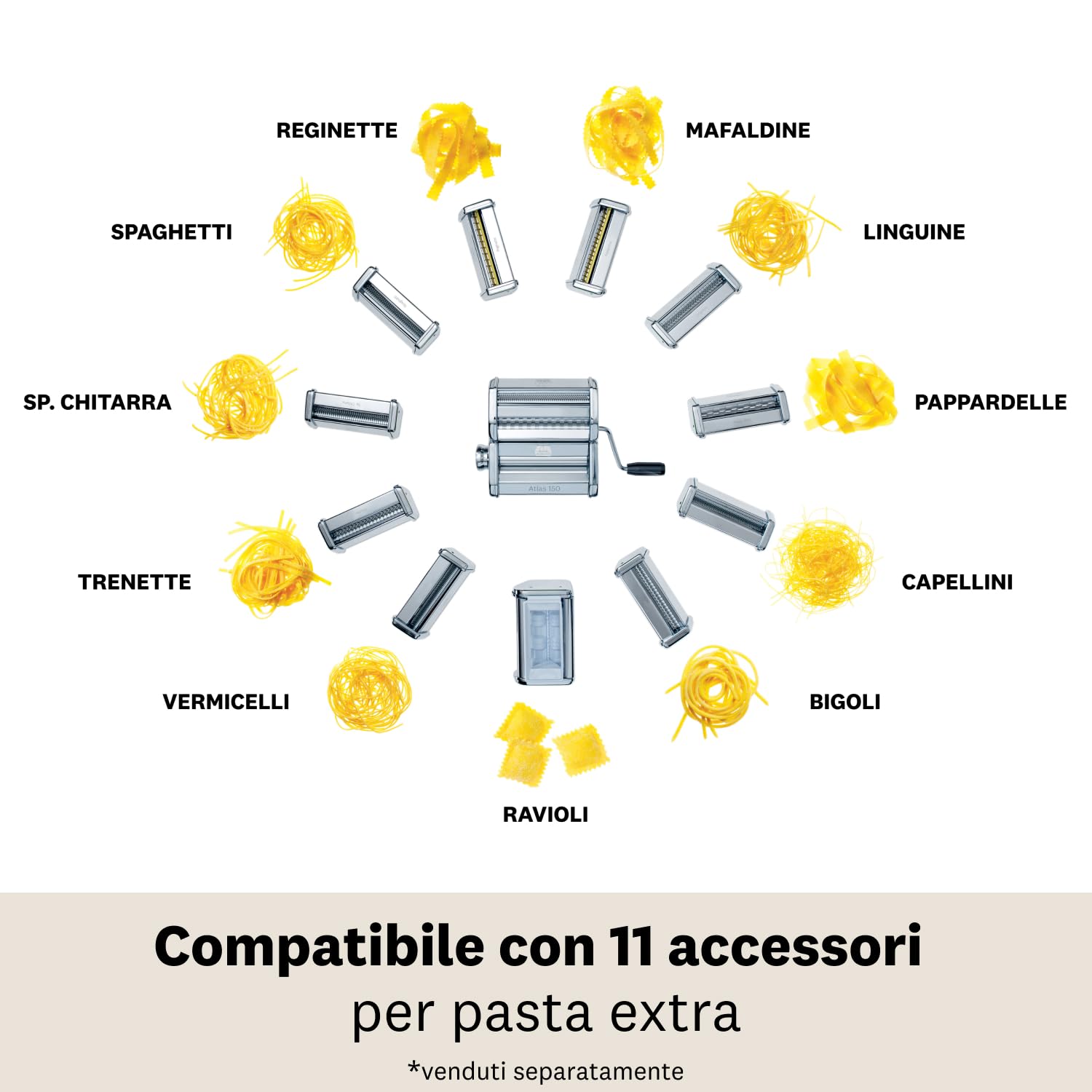 Marcato AT-150-BLU, Atlas 150 design, Macchina per pasta, Alluminio, Blu, Linea Premium.