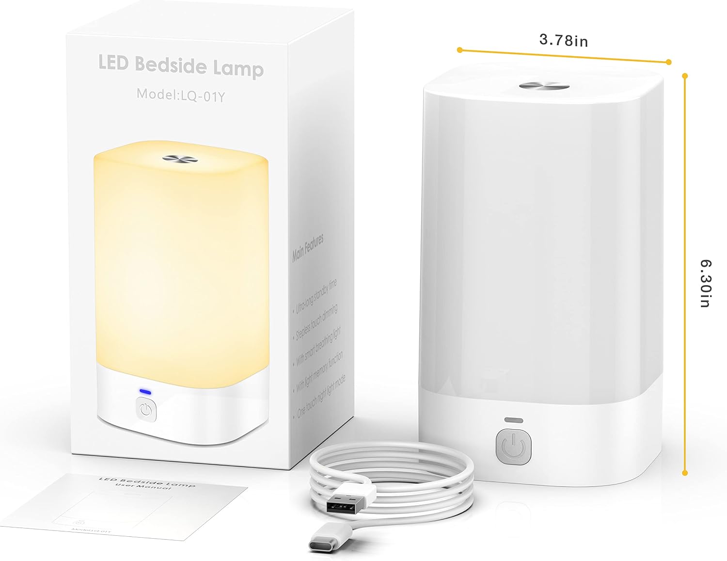 Night Light Bedside Lamp for Bedroom Living Room, LED Bedside Touch Sensor Lamp with Dimmable Warm White Light & RGB Color Changing Night Lamp USB Rechargeable Nursery Night Light for Baby Kids Adults