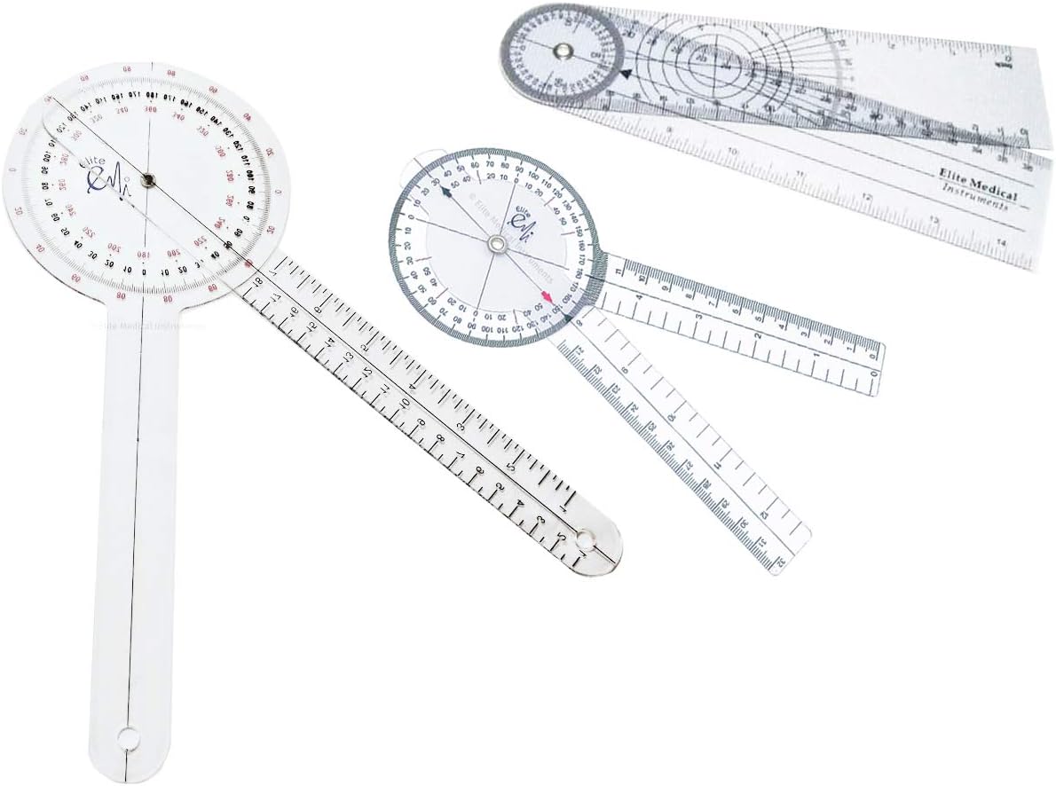 Elite Medical Instruments USA The Original 6 Piece Quality Goniometer Set Plus Measuring Tape - 7 Pieces Total EGM-431