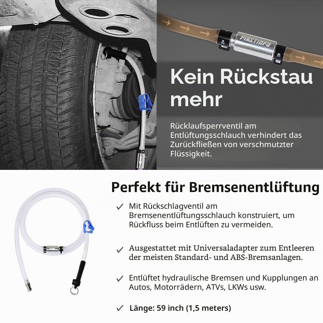 FIRSTINFO A1151G | 1,5M Bremsenentlüftungsschlauch mit Rückschlagventil | Für FIRSTINFO Bremsenentlüfter geeignet