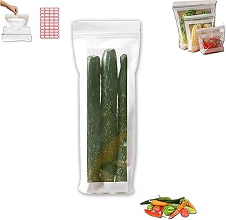 Lebensmittelechte Frischhaltebeutel, Dehorss Frischhaltebeutel, wiederverwendbare Obst- und Gemüsebeutel mit Doppelverschluss, wiederverwendbare transparente Plastiktüte für Obst und Gemüse (Long)