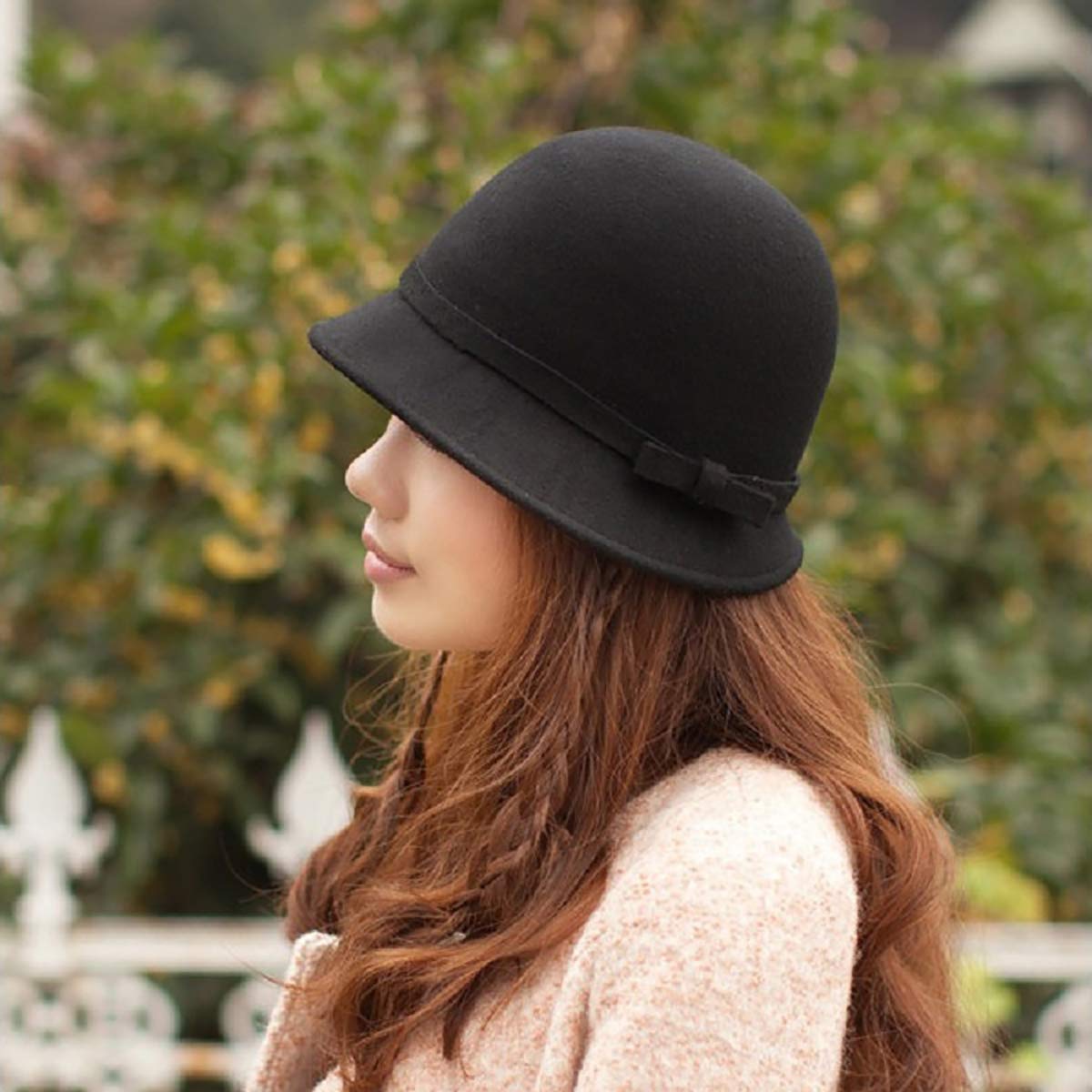 Faux Wool Fedora Bowler Bowknot Panama kapelusz filcowy kapelusz bucket hats, damska czapka ślubna Cloche Derby Hats Bowler Church Hat