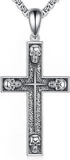 URONE Cross Necklace Sterling Silver Faith/Crucifix/Skull Religious Cross Pendant Necklace Christian Jewelry Gifts for Men