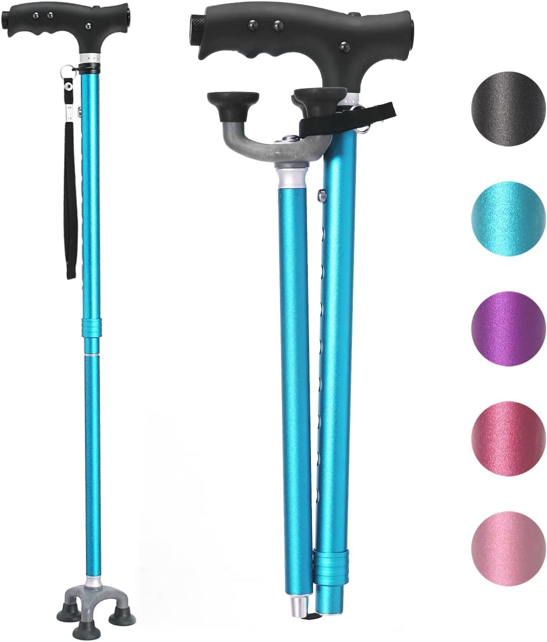 BeneCane Walking Cane Adjustable Cane Flexible Walking Cane with LED Light Lightweight Sturdy Portable Walking Stick - Balancing Mobility Aid for Men Women Seniors Comfortable Handle(Pink)