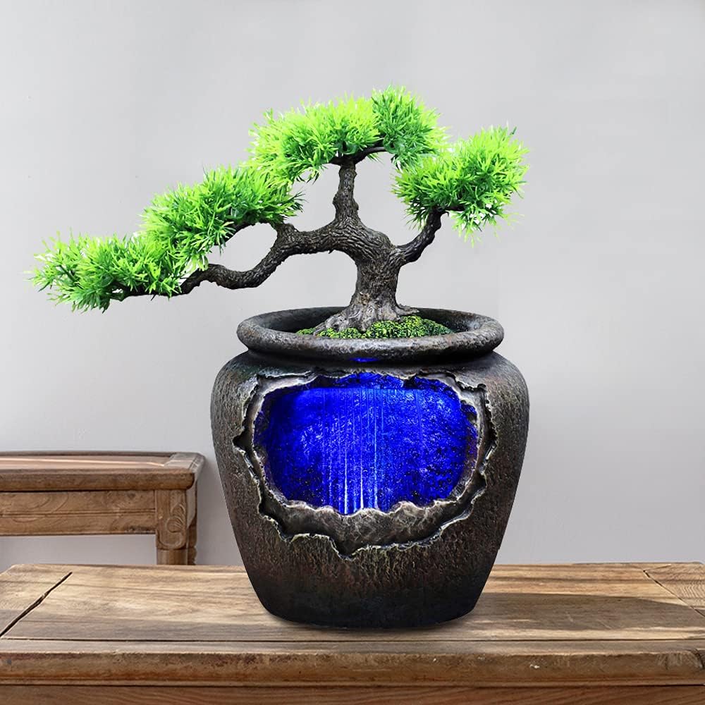 LED Lamp Resin Desktop Ornament Rockery & Flowing Water Relaxation Sound Indoor Art Decor for Living Rooms, Offices, Coffee Shops, Restaurants