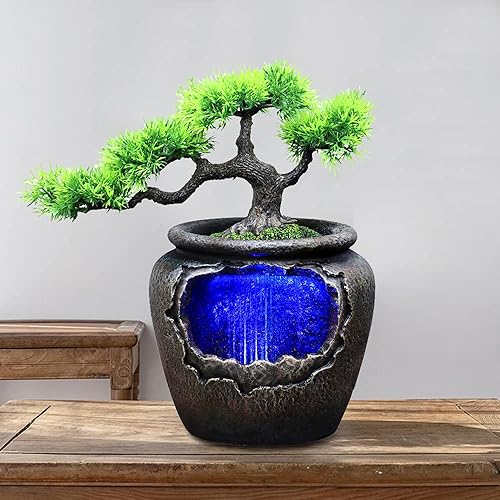 Vista 117 de Indoor Waterfall Fountain Tabletop Fountains with LED Lights,with Rolling Ball Atomizer,Lighted Illuminated Waterfall Indoor Small Rockery Desktop