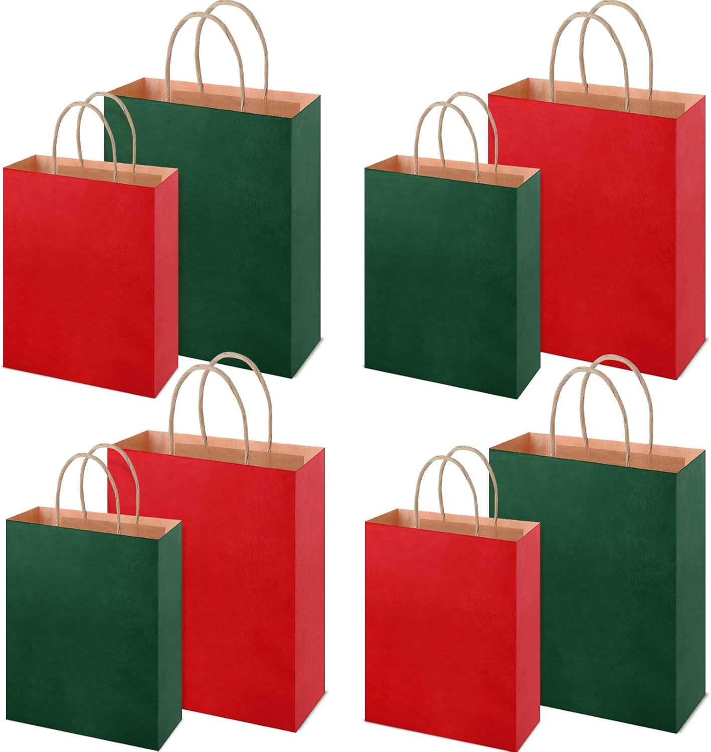 Fuyoooo 48 Pieces Christmas Paper Gift Bags Bulk Red and Green Bag Christmas Treat Tote Xmas Goodie Candy Tote for Xmas Party Supplies Decoration(12.2 x 10.24 x 4.72 Inches,8.27 x 5.91 x 3.15 Inches)