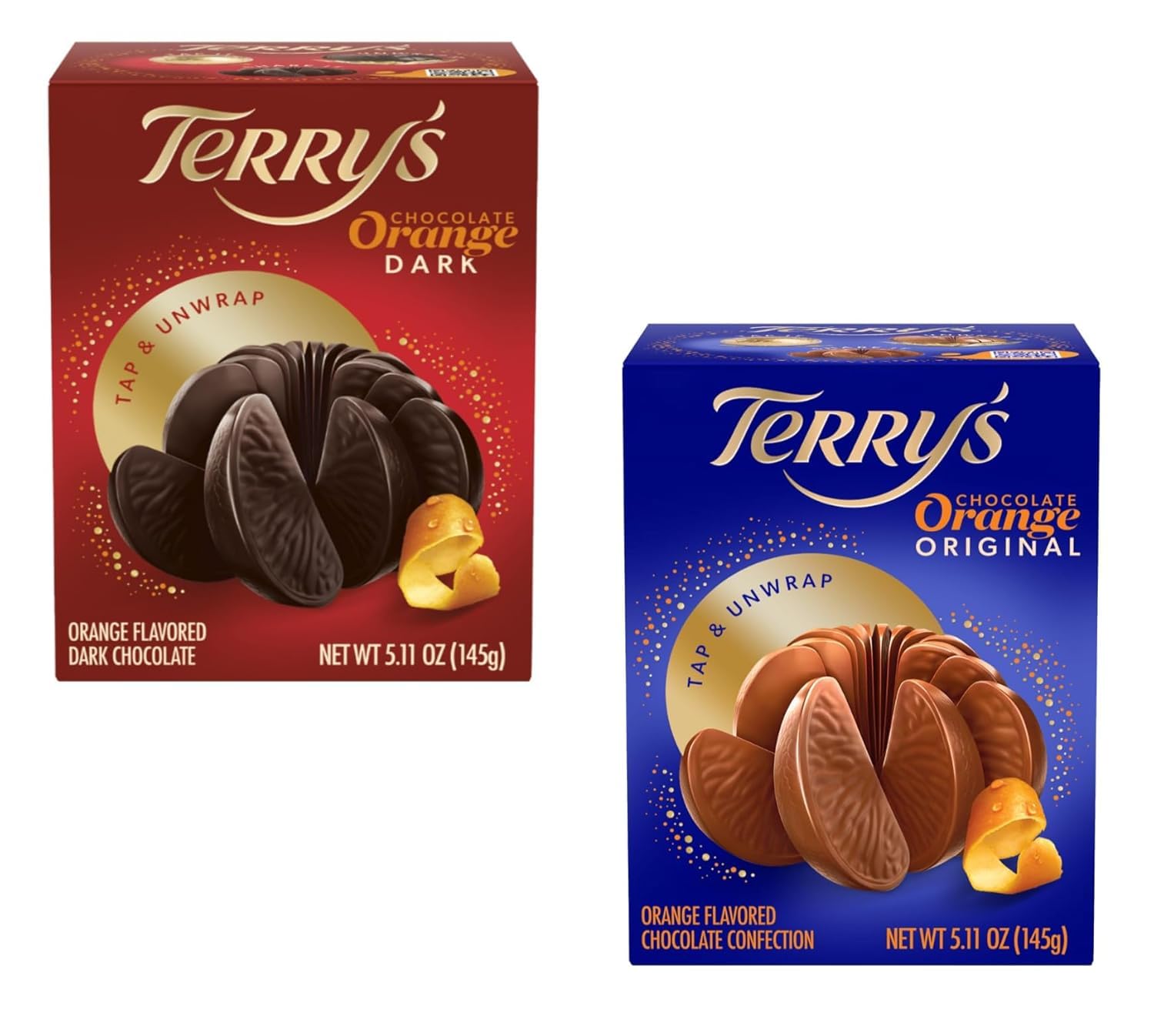 Terry's Milk and Dark Chocolate Oranges - Variety Pack - 5.53 oz Milk Chocolate Orange and 5.53 oz Dark Chocolate Orange
