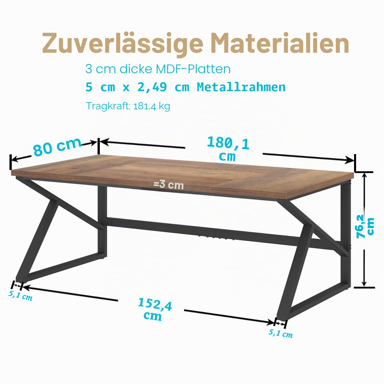 HSH Schreibtisch 180 cm Langer Computertisch Tisch Großer Homeoffice PC Tish Für 2 Personen Industriell Holz und Metall Executive Arbeit Schreib Studien Gaming Tisch Schreibtische Rustikale Eiche