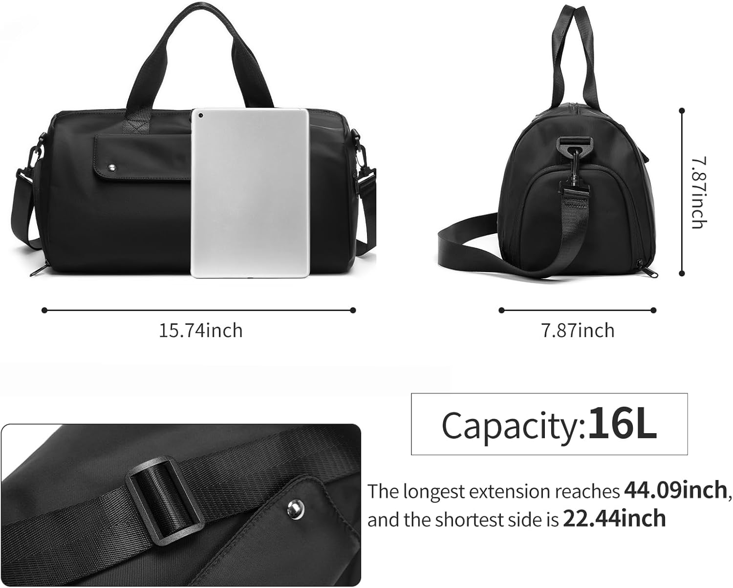 reeYee 16L Lightweight Travel Duffel Bag with Shoe Compartment, 840D Cordura Water-Resistant Gym Bag for Men & Women, Weekender Overnight Bag with Luggage Strap, Small Carry-on for 1-2 Days Trip - Image 4