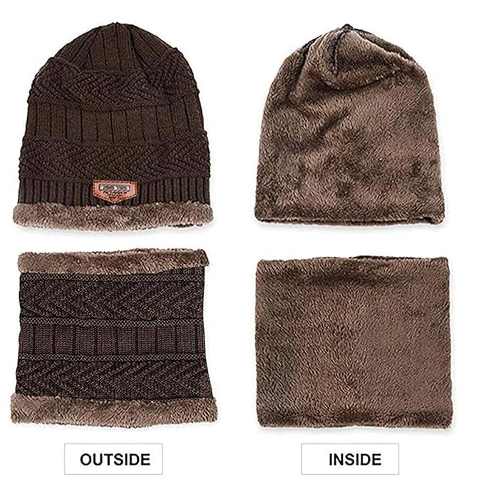 Image of Men's Woolen Cap with Neck Muffler /Neck Warmer Set