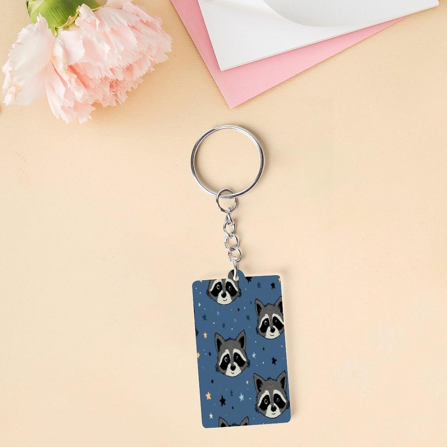 Cute Raccoon Funny Acrylic Keychain Key Ring image 3