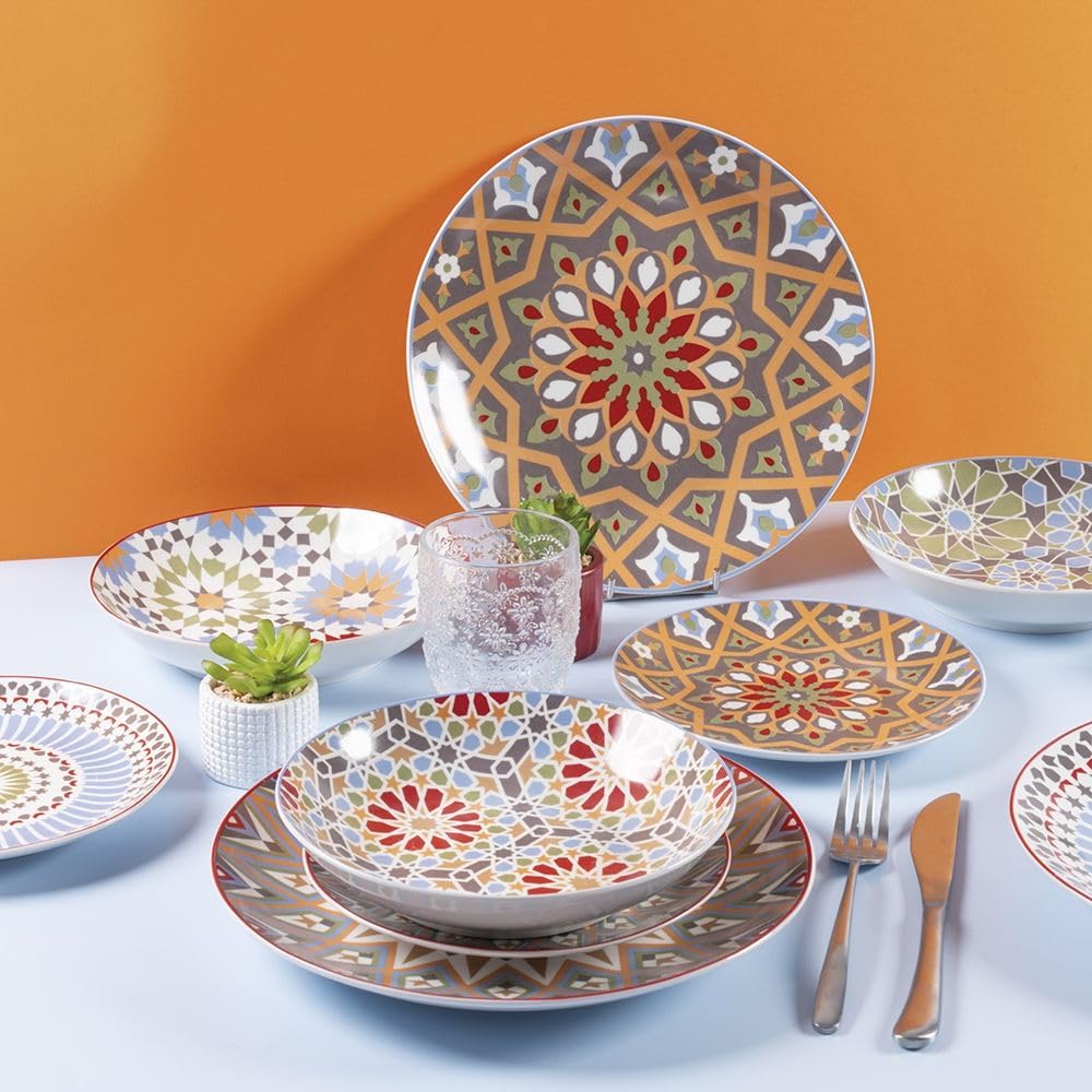 Casablanca - Vajilla de 18 piezas de porcelana, 3 plazas diferentes