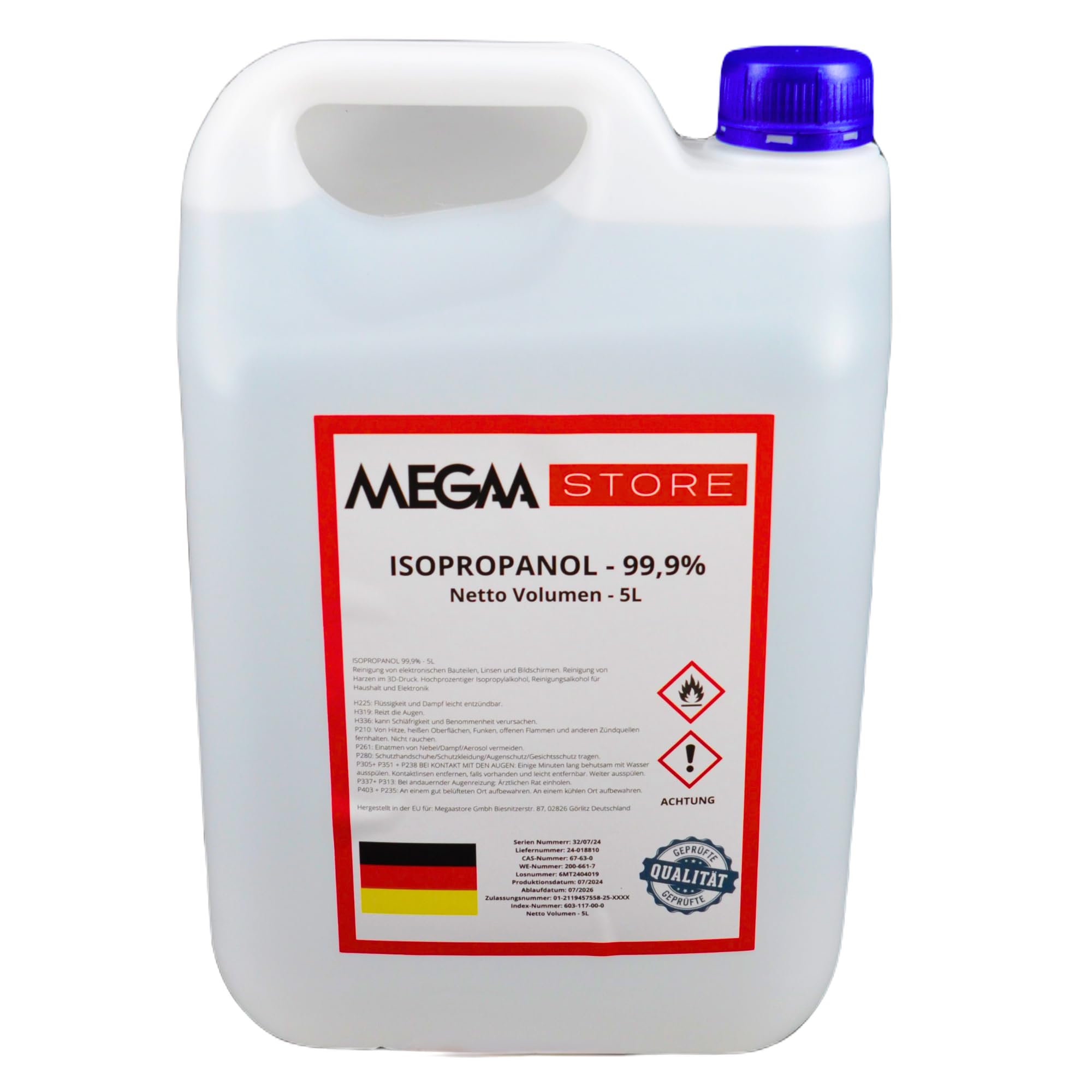Isopropanol - Isopropylalkohol 99.9% | Entfetter Lösungsmittel 1L bis 20L | für Elektronik Haushalt Automobil optische Elemente Linsen