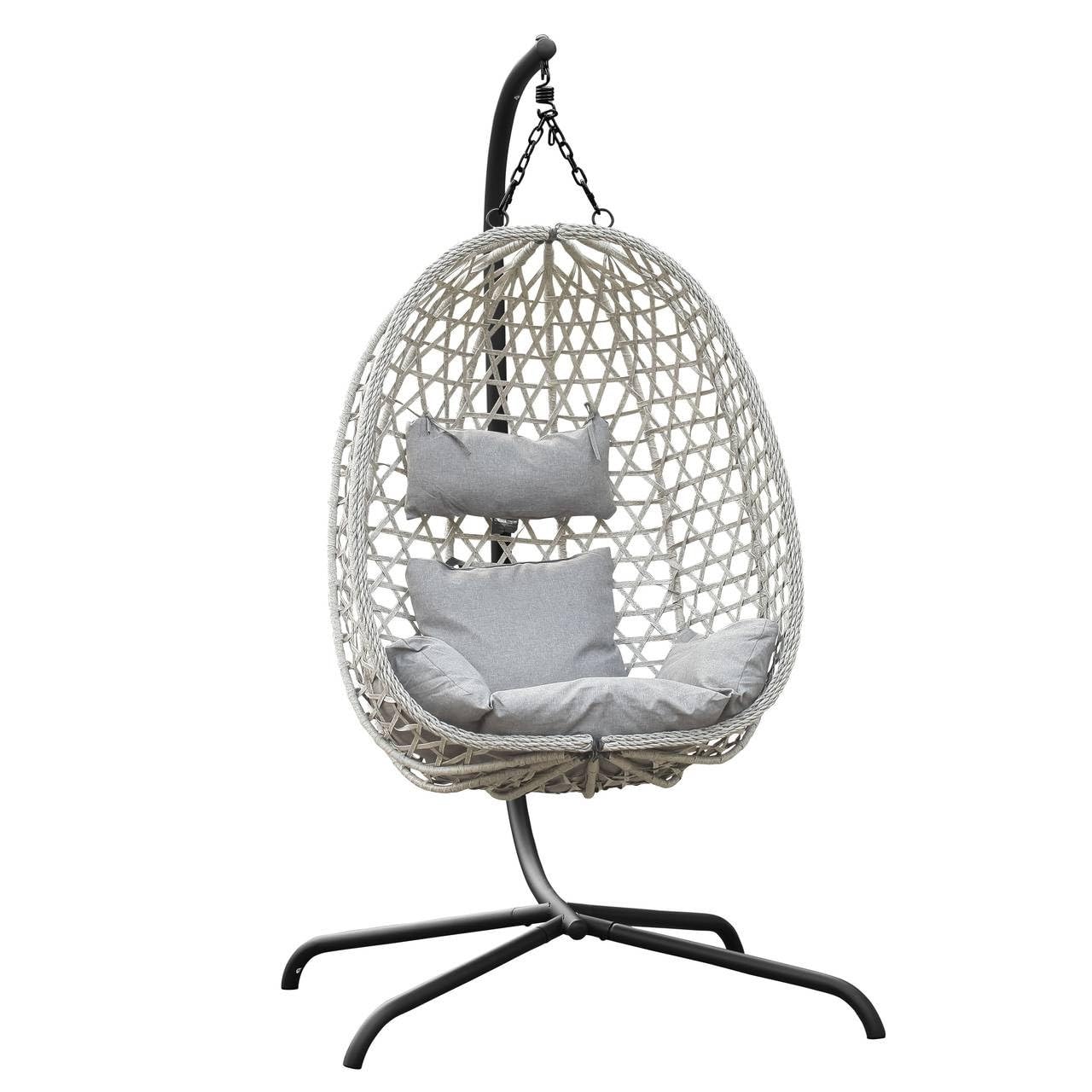 URBNLIVING Hanging Egg Chair with Stand, PE Rattan Weave & Powder Coated Steel Frame, Cushioned Indoor Outdoor Swing Seat for Garden Patio Conservatory