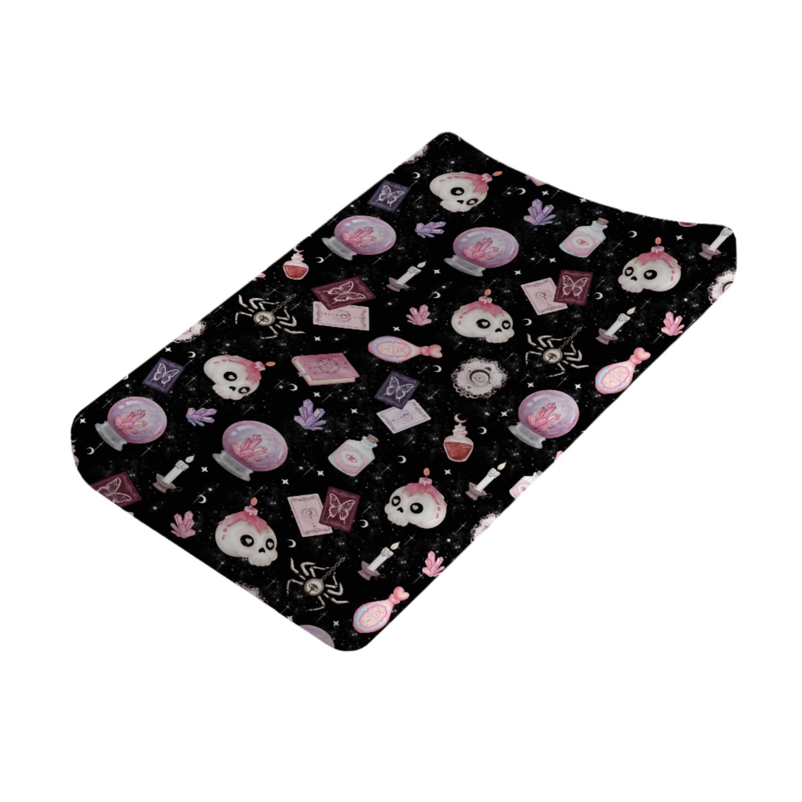 Mystical Halloween Baby Diaper Changing Pad Cover Sheets for Boy Girl 32''x16'' Cute Skulls Crystal Ball Fitted Changing Table Pad Sheets Spooky