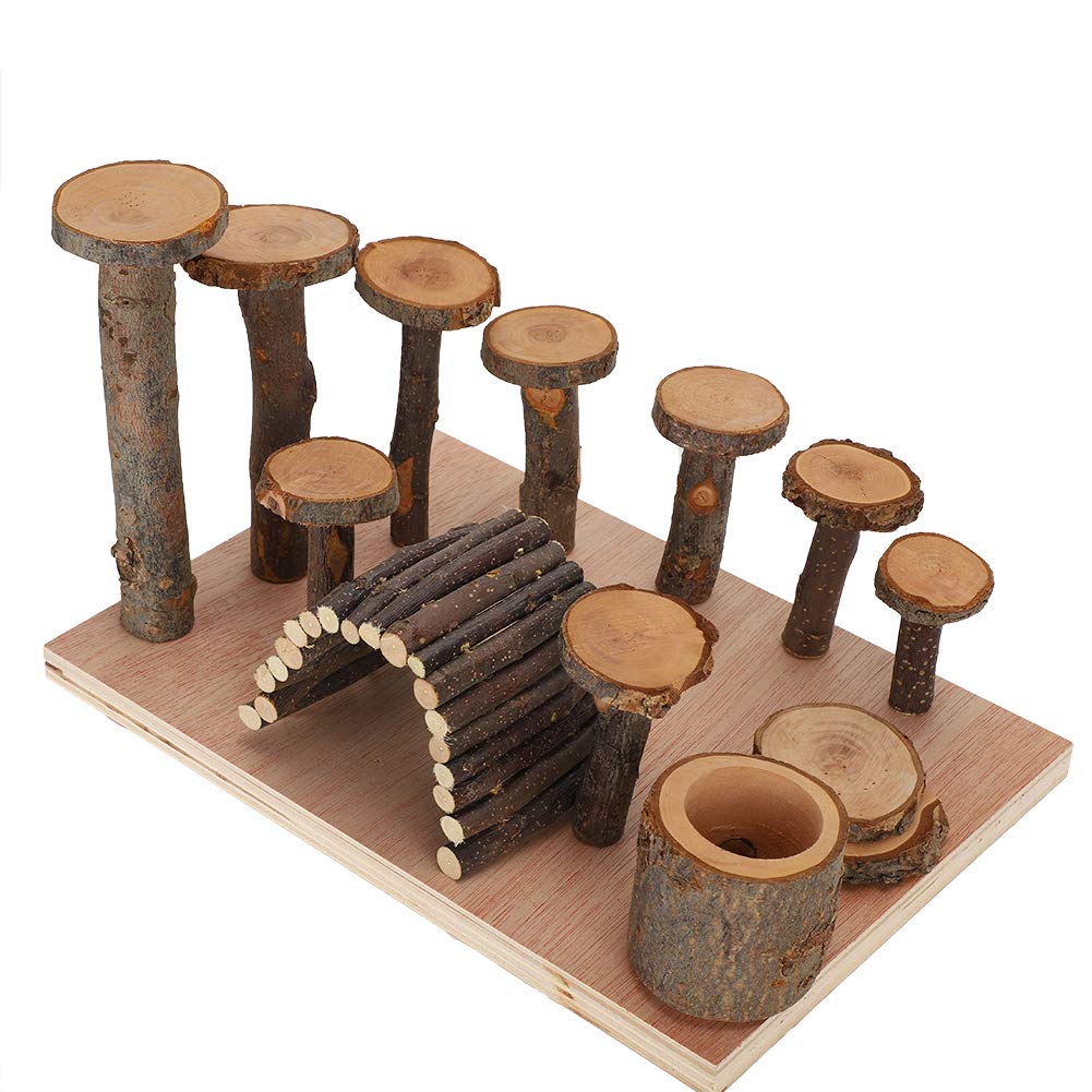 Hamster Meerschweinchen Spielzeug, Abnehmbare Holz Hamster Kletterspielzeug Natürliche Hamster Kauspielzeug Set, für Kleintiere Rennmäuse Haustiere Haustiere(Apple Wood Column, L, Blue)
