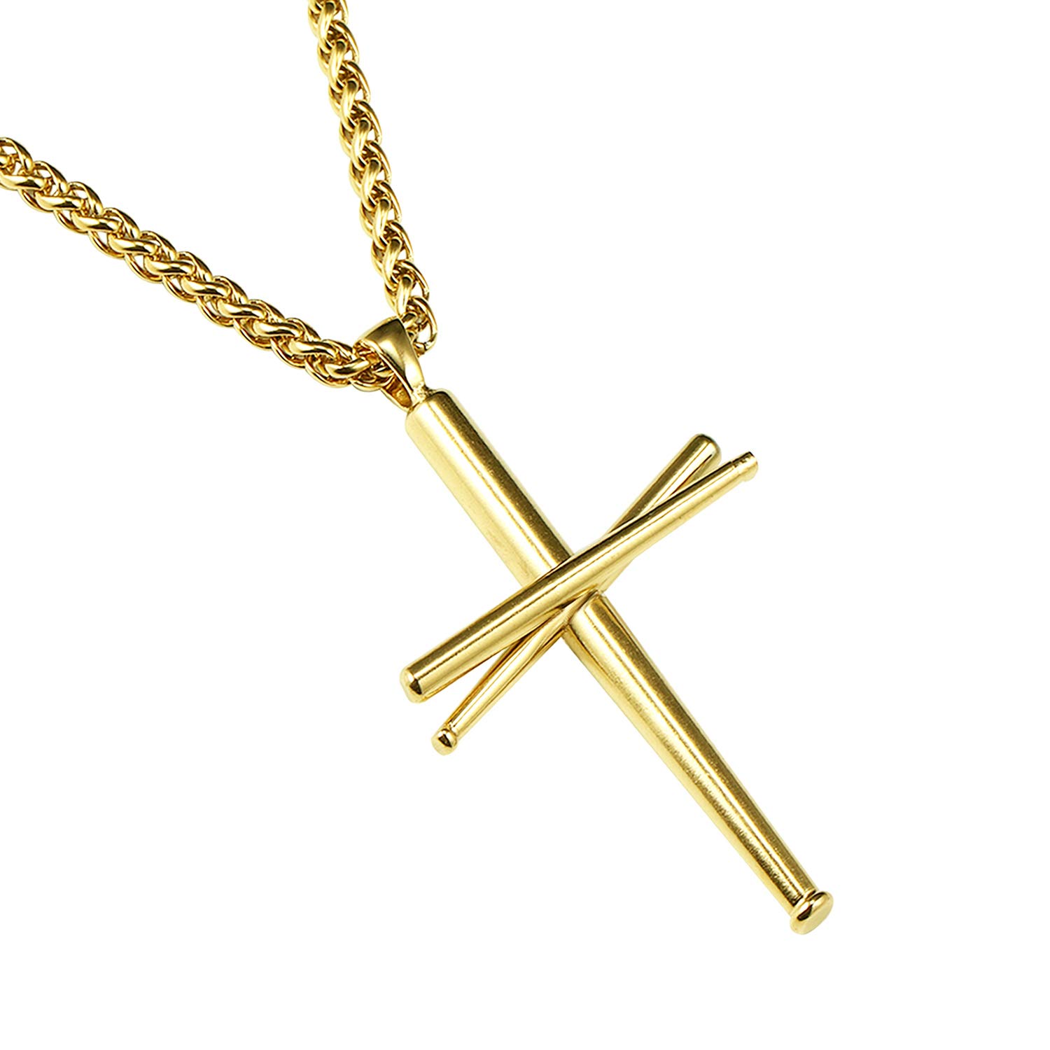 RMOYI Cross Necklace Baseball Bats Athletes Cross Pendant Chain,Sport Stainless Steel Cross Necklaces for Men Women Boys Girls,Loarge and Small Silver Gold Black 18-24 Inches