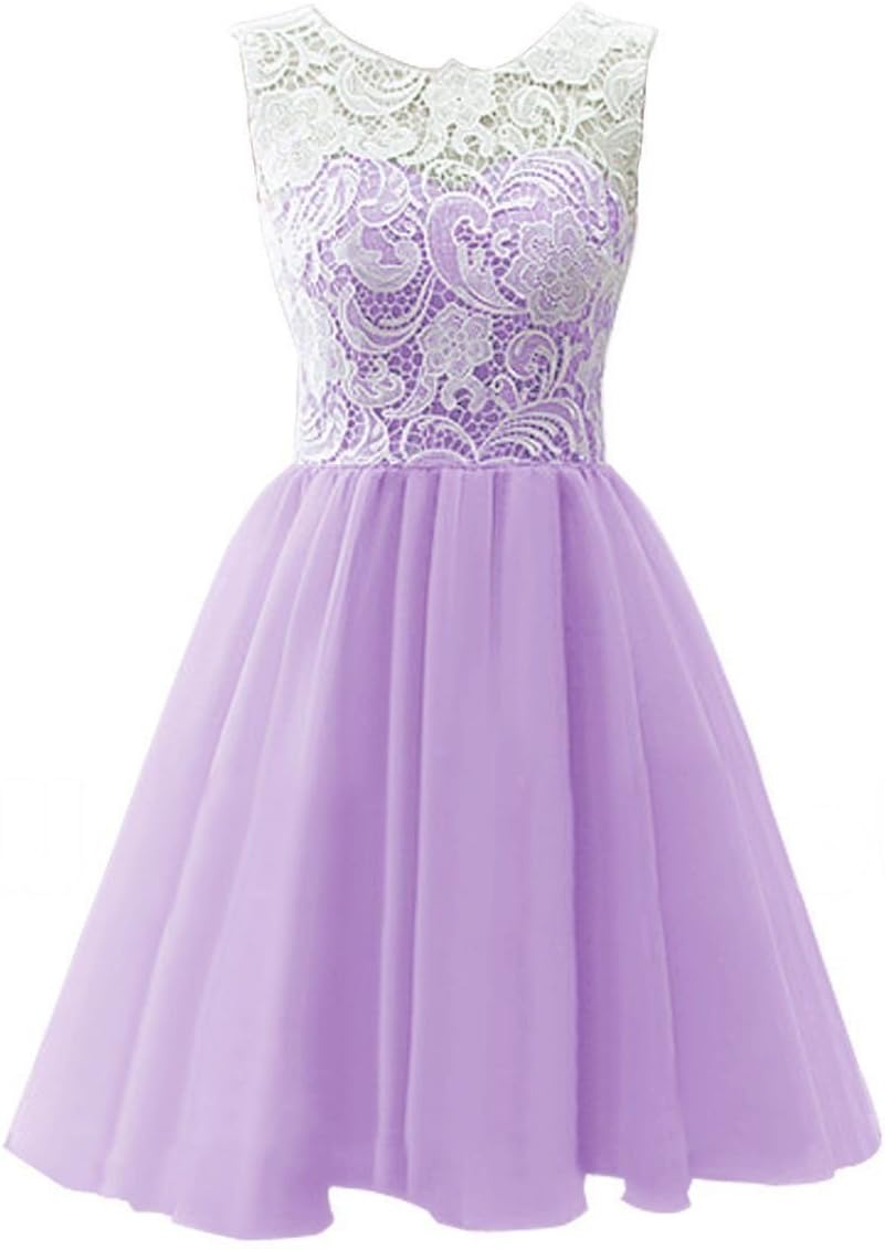 JY FASHION® Women's Ruched Sleeveless Lace Short Party Dresses Evening Gowns #2XQ US 12 Lavender