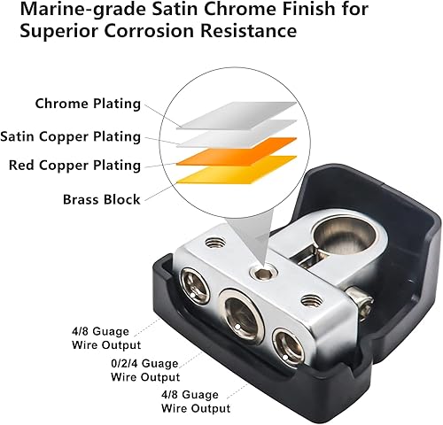 Vista 2 de Recoil PBT-D04 Paquete de 2 abrazaderas de terminales de batería negativas positivas de latón macizo de alta calidad con una salida de calibre 0/2/4