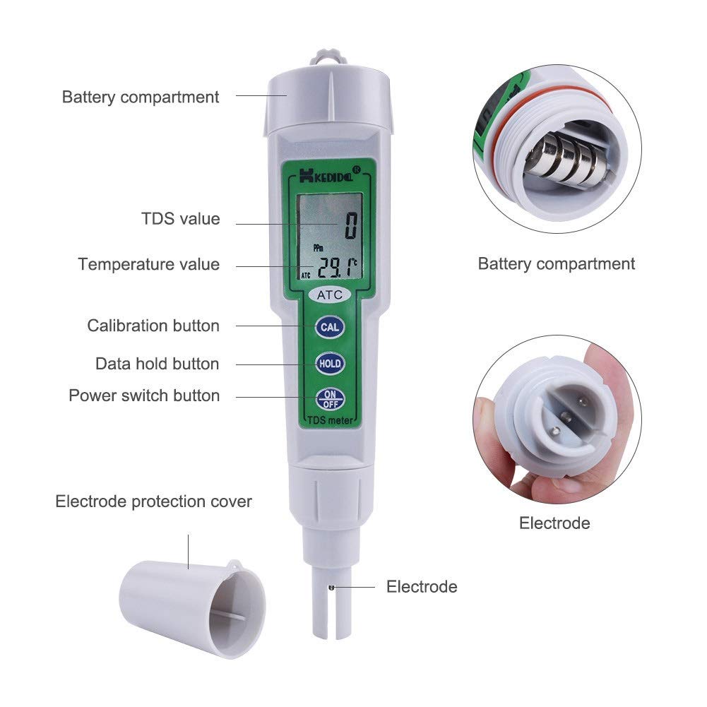 Portable Tipo Pluma TDS Calidad del Agua Análisis Meter Rango de medición 0-9999 PPM TDS Tester de Bolsillo del TC-3061