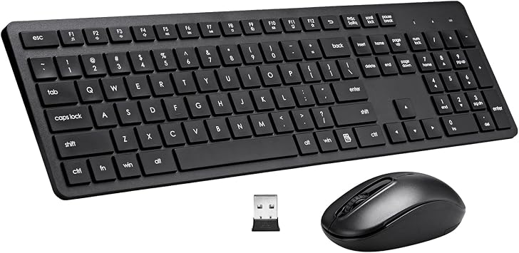 Wireless Keyboard and Mouse Combo, 2.4G Silent Cordless Keyboard Mouse Combo for Windows Chrome Laptop Computer PC Desktop, 106 Keys Full Size with Number Pad, 1600 DPI Optical Mouse Black