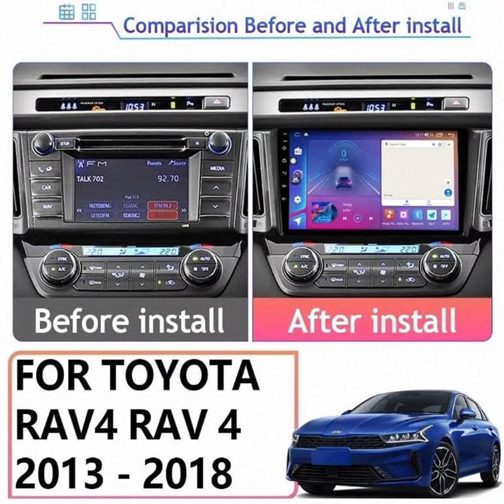 Car Stereo Carplay Radio de Coche para Toyota RAV4 RAV 4 2013-2018 Soporta Bluetooth, Control Volante, USB, WiFi, 4G, Mirror-Link, GPS Navegador/Radio FM, 4 Nuclear 4G+64G