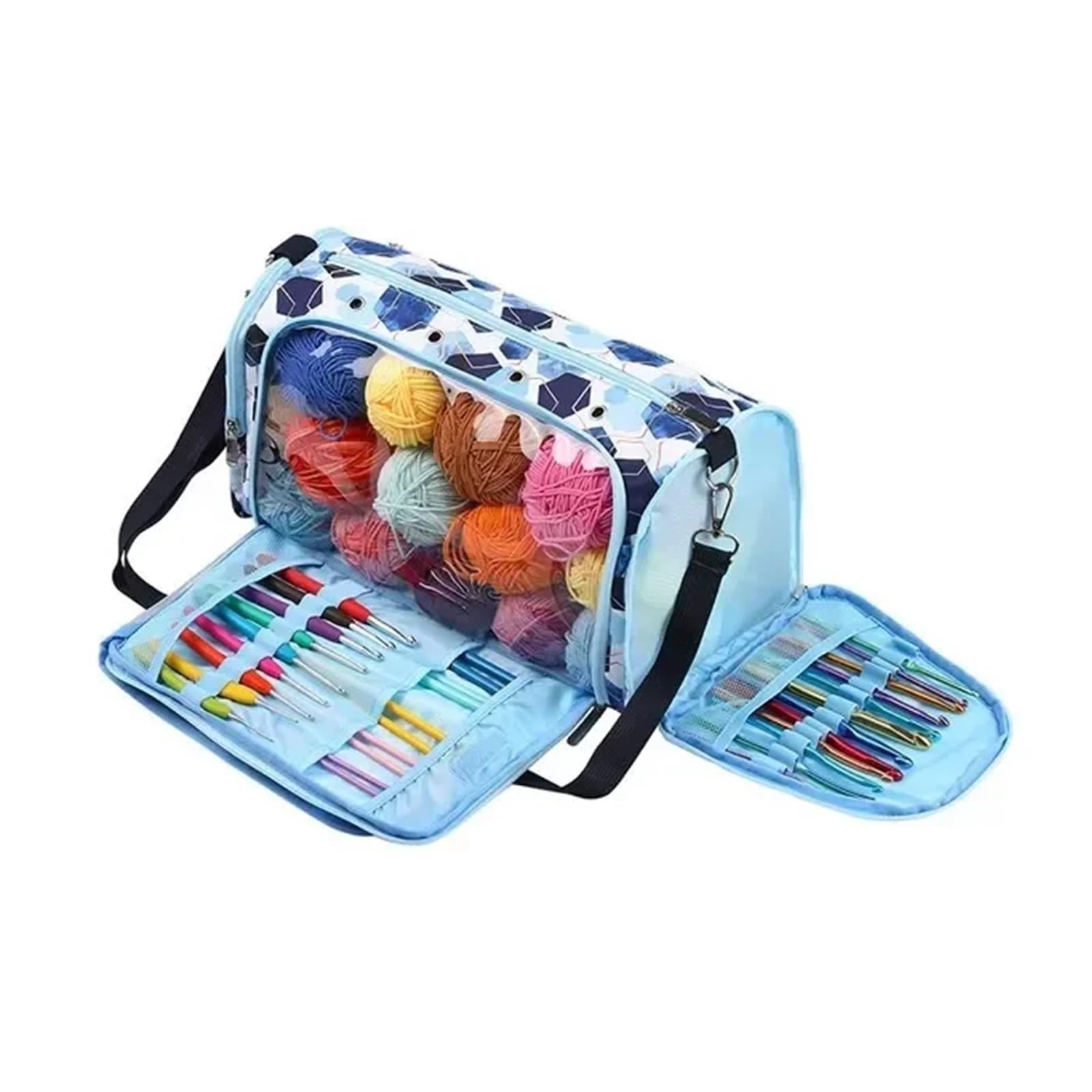 Bolsa organizadora de hilo tejer tela Oxford gran capacidad, bolsa viaje con múltiples bolsillos for accesorios ganchillo para Agujas, Hilo(SKY BLUE)