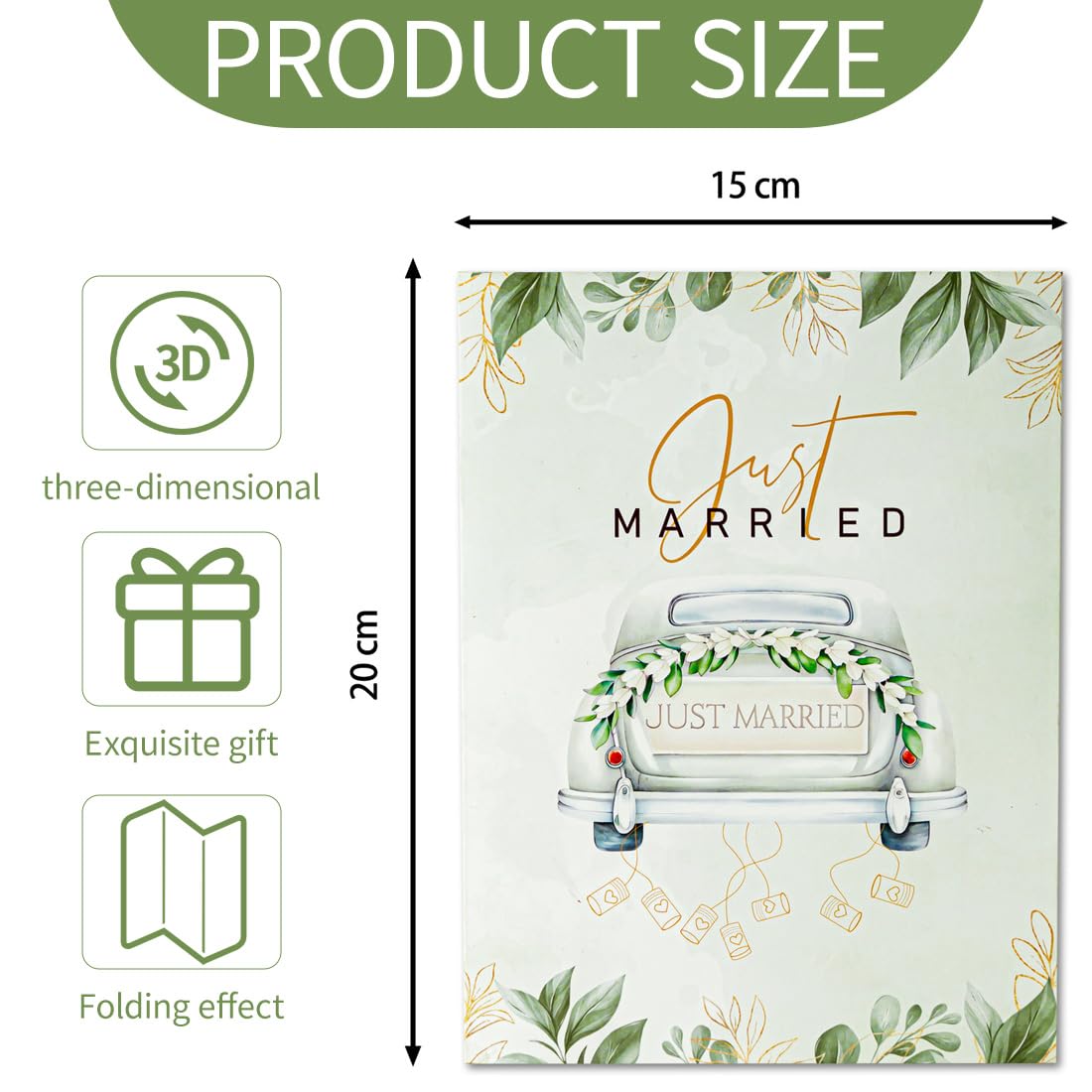 Biglietto Pop-Up 3D Auto Just Married per Matrimonio, Elegante Regalo Denaro per Nozze