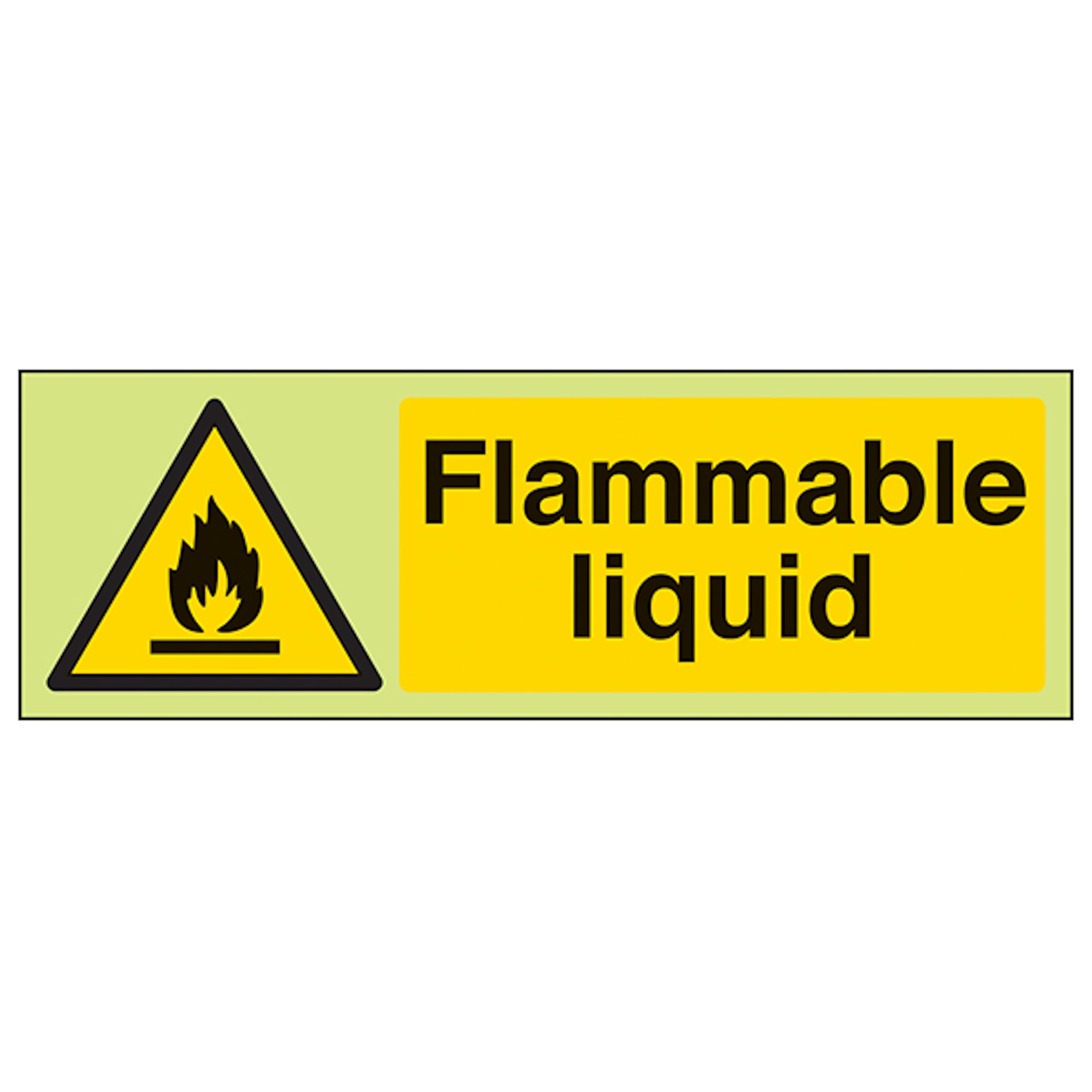 V Safety GITD Flammable Liquid - Landscape 300 x 100 mm - Glow In The Dark Self Adhesive Vinyl Safety Sign