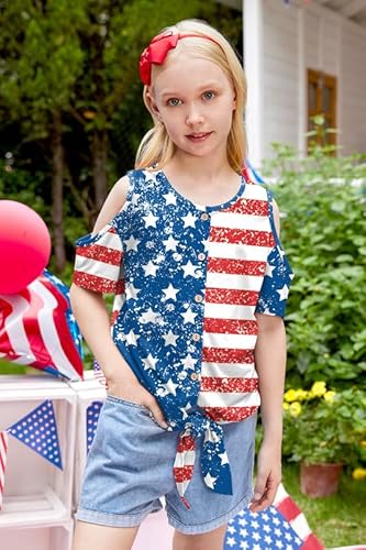 Besserbay Girls July Forth Shirt America Flag President's Day Short Sleeve Patriotic Clothes Tee 9-10 Years #TOP1