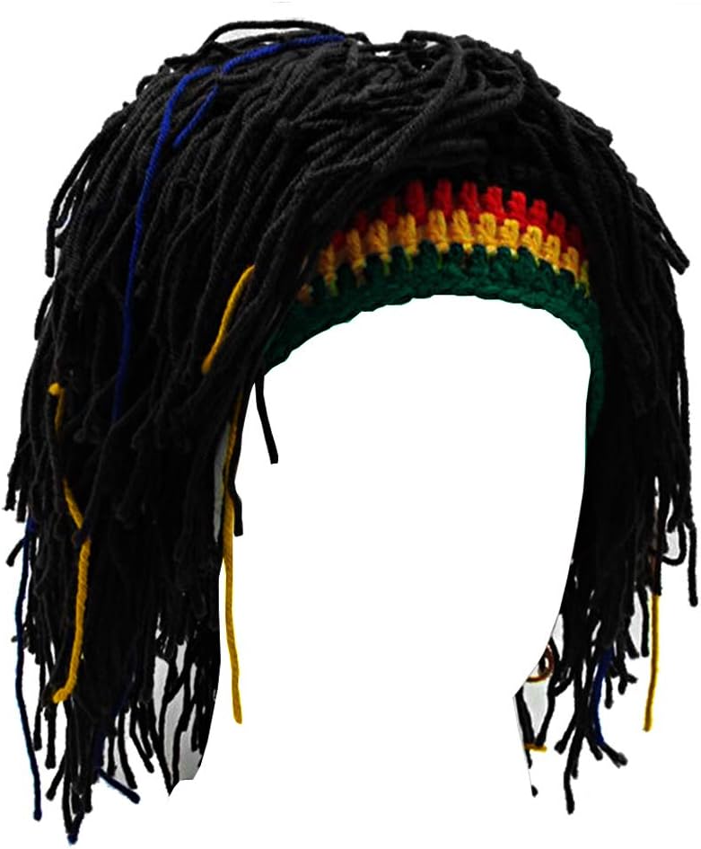 Funny Rasta Wig Beard Hats Knitted Jamaican Rasta Beanie Hat with Dreadlocks Christmas Halloween for Men Women
