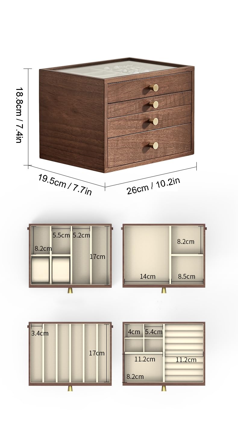 Homruilink ジュエリーボックス 木製 4段 ブラックウォールナット製 宝石箱 大容量ジュエリー収納ケース 2サイドドア 鏡 鍵付き クラシッ Amazon.co.jp: Homruilink ジュエリーボックス 木製 4段 ブラック