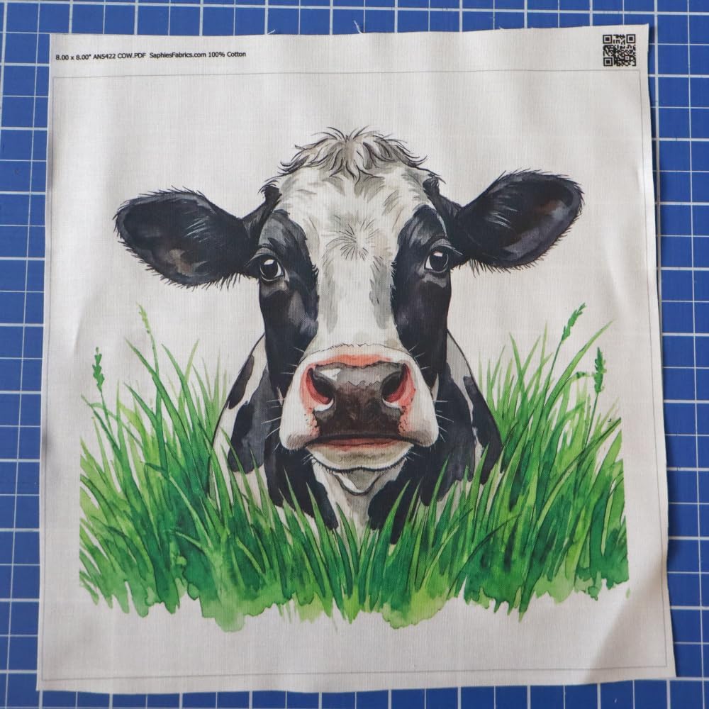 Fabric Panel 8"x8" Cow 100% Cotton Quilt Square Block AN5422