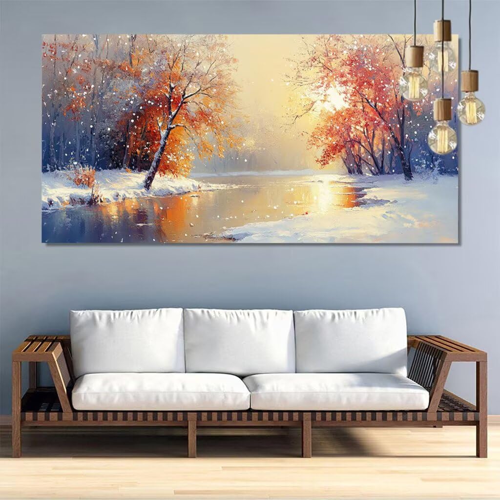 Malowanie po numerach, scena śnieżna, malowanie po numerach, dla dorosłych, duże, 70 x 140 cm, malowanie po numerach, od 9 lat, kreatywny zestaw do majsterkowania z 3 pędzlami i