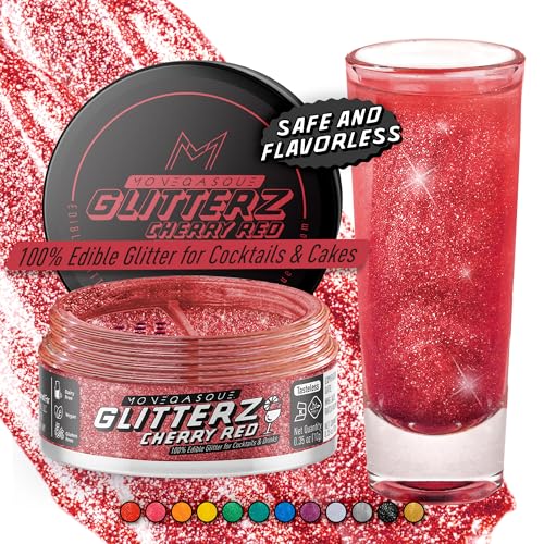 Image of MONEGASQUE Cherry Red Edible Glitter for Drinks & Cakes, Drink Glitter, 10g | Sparkle Powder, for Cocktails, Cookies & Fondant, Cocktail Garnish, Vegan, Gluten-Free, for Pastry Chefs & Home Bakers