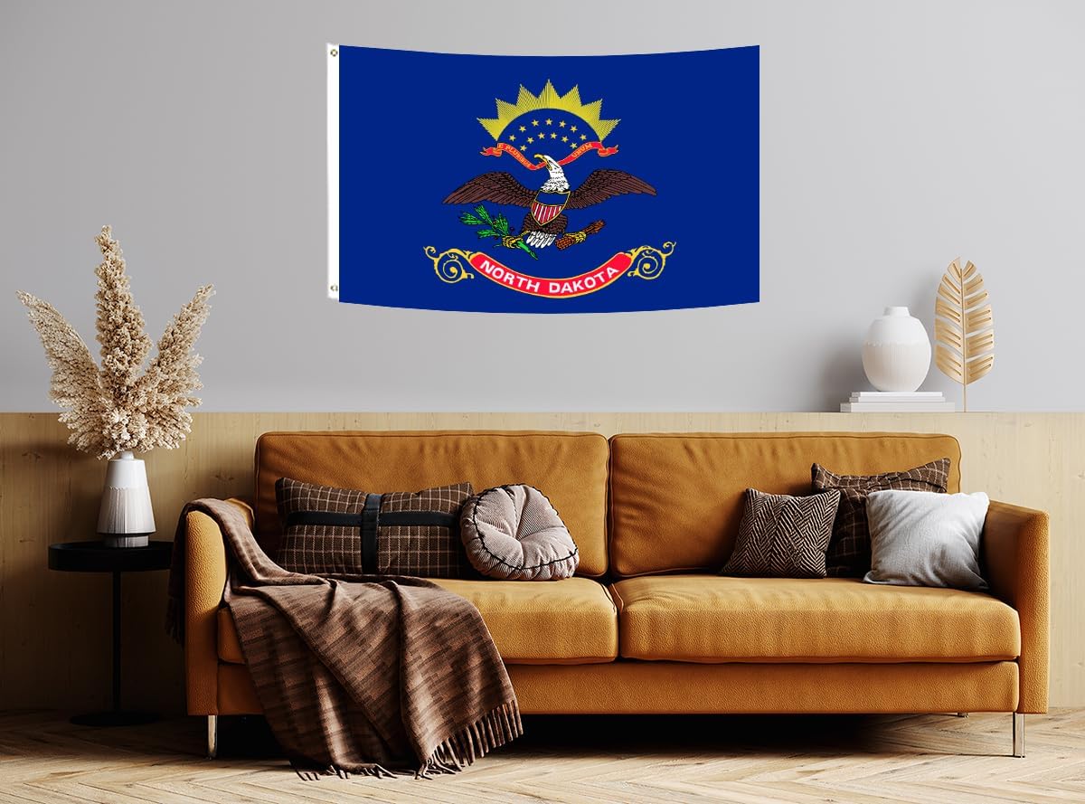 North Dakota State Flag 3x5FT Double Sided ND Flags Vivid Color Fade Resistant Polyester with Brass Grommets Gifts and Room Decor Indoor Outdoor